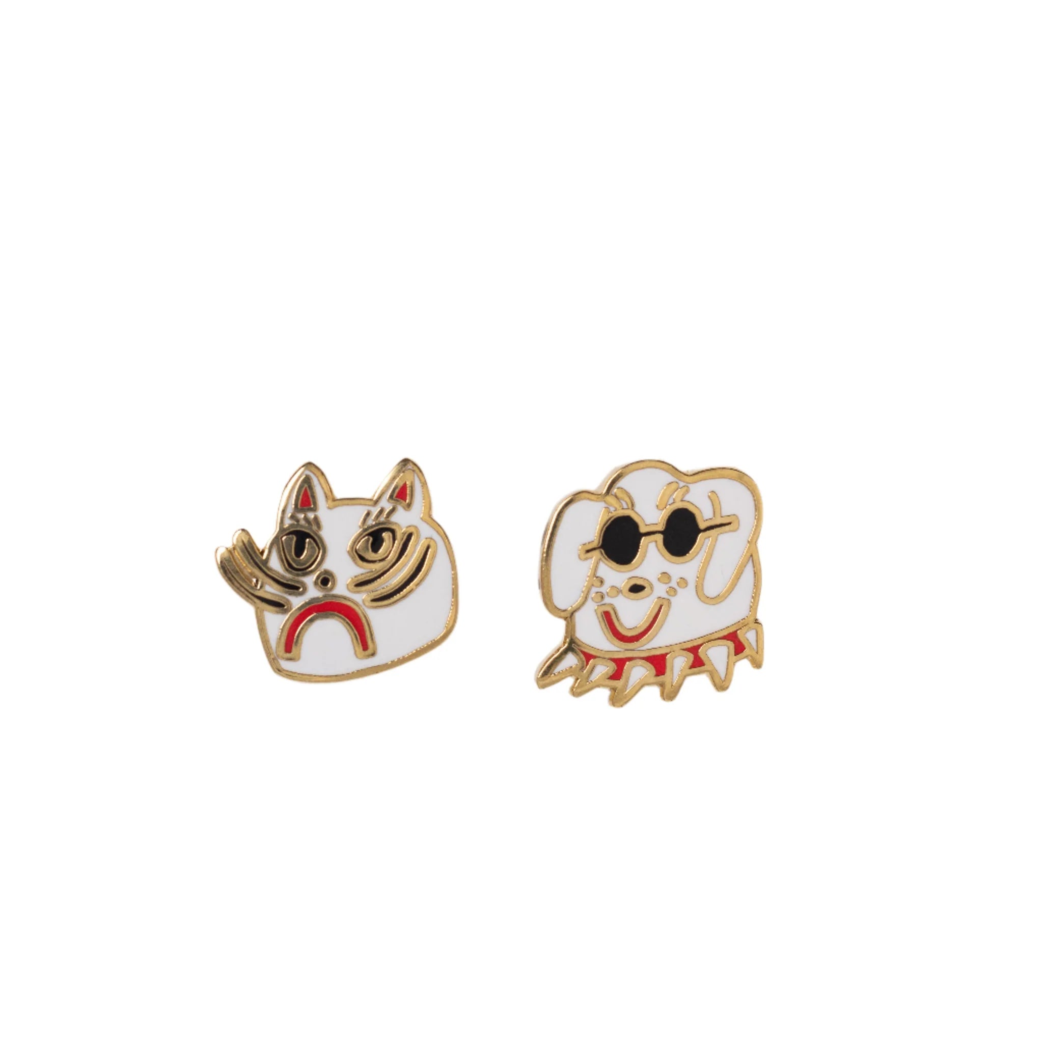 Asymmetrical Cloisonné Stud Earrings - Cat & Dog by Kristina Micotti