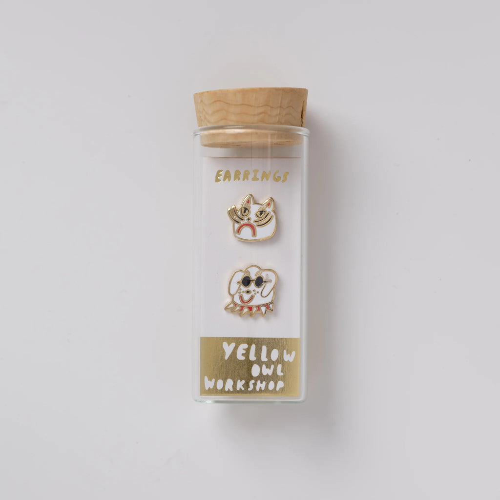 Asymmetrical Cloisonné Stud Earrings - Cat & Dog by Kristina Micotti