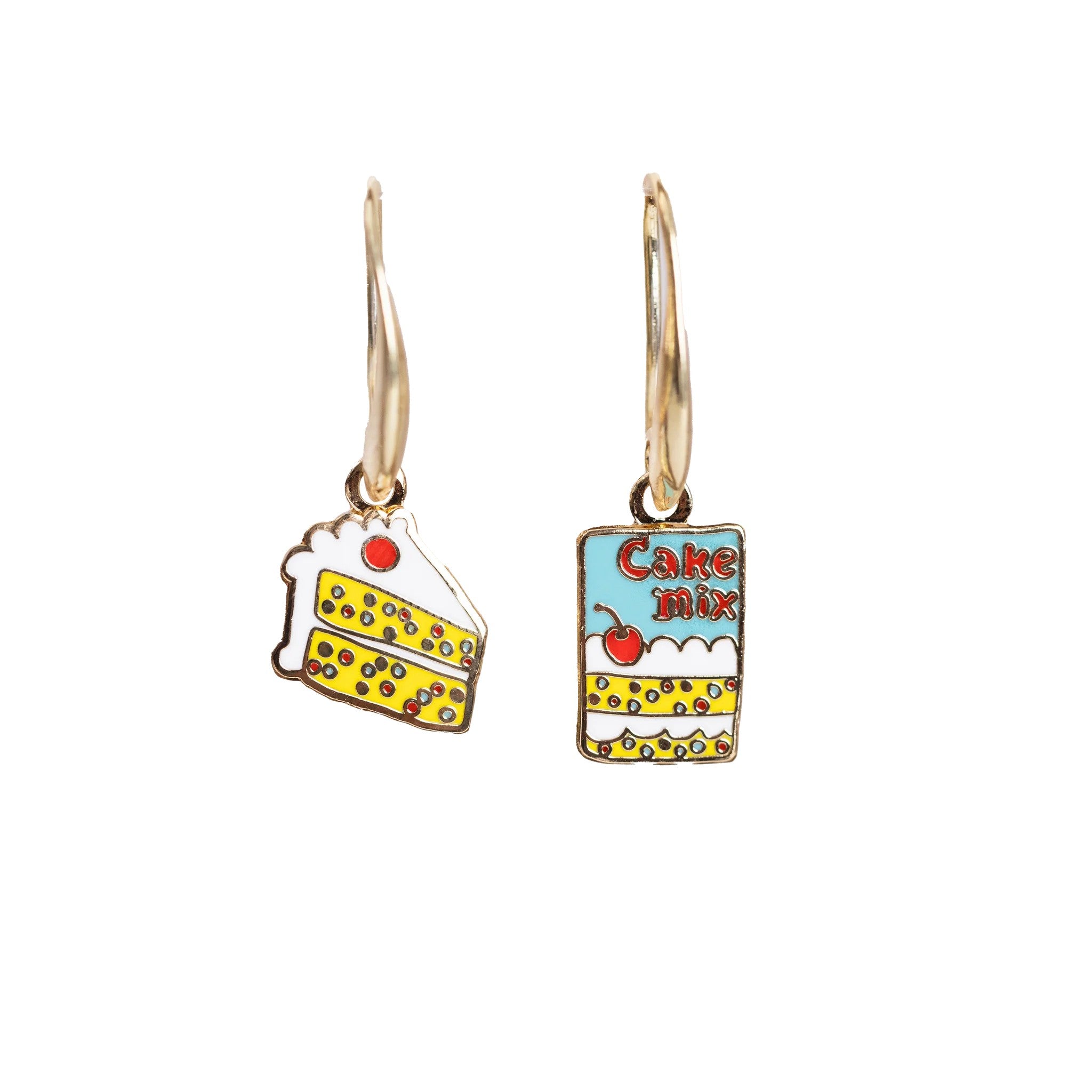 Asymmetrical Cloisonné Earrings - Cake & Cake Mix