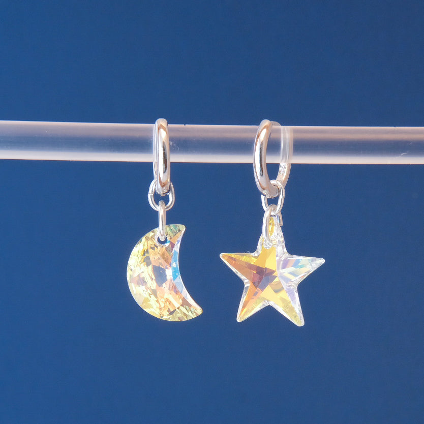 Swarovski Charm Hoop Earring Silver Aurora Borealis Skies