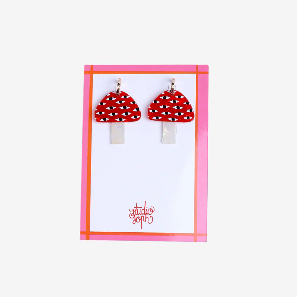 Perspex Hoop Earrings - Mushrooms