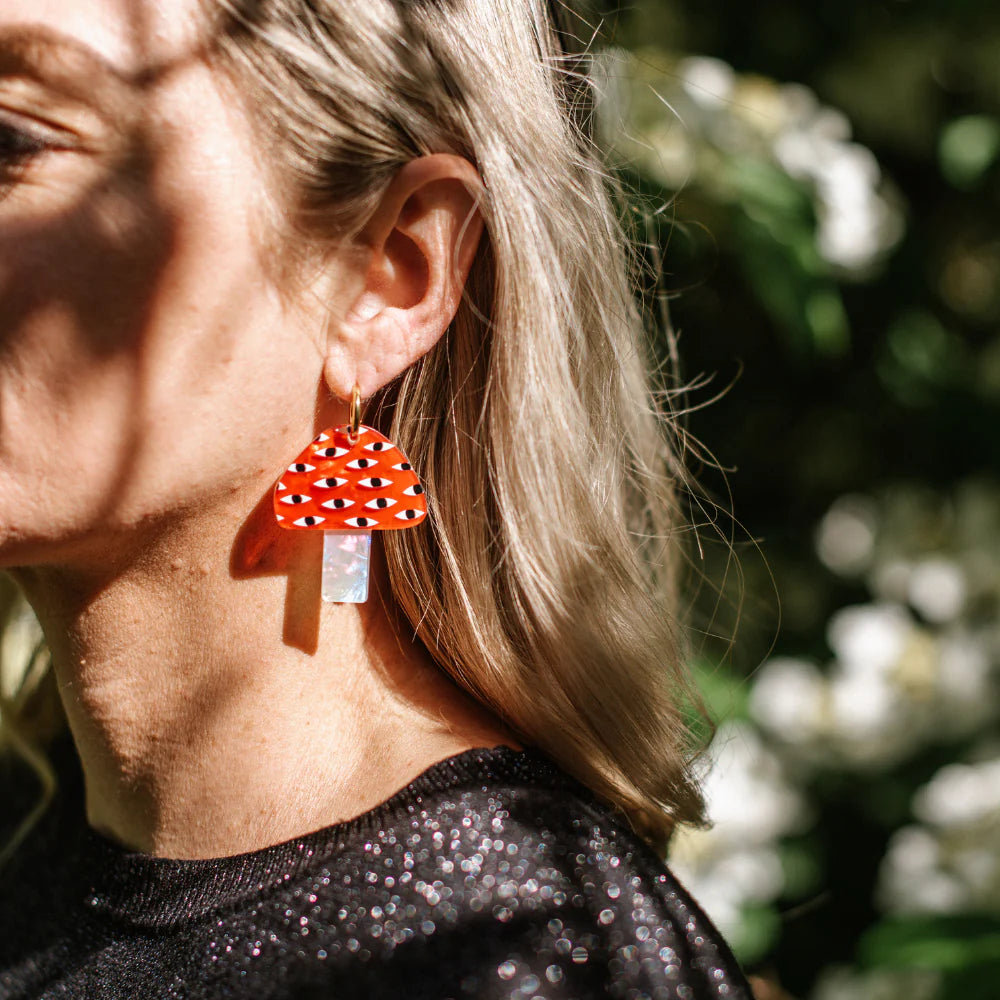 Perspex Hoop Earrings - Mushrooms