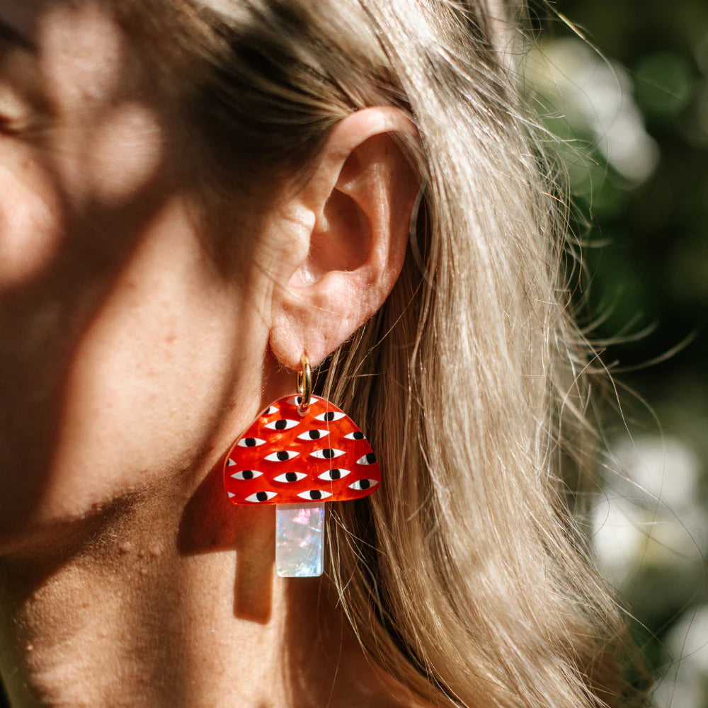 Perspex Hoop Earrings - Mushrooms