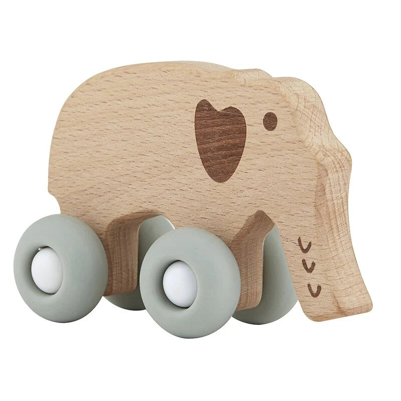 Silicone Wooden Baby Toy/Teether - Grey Elephant