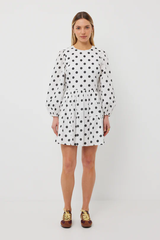 Valentina Dress - White Polka