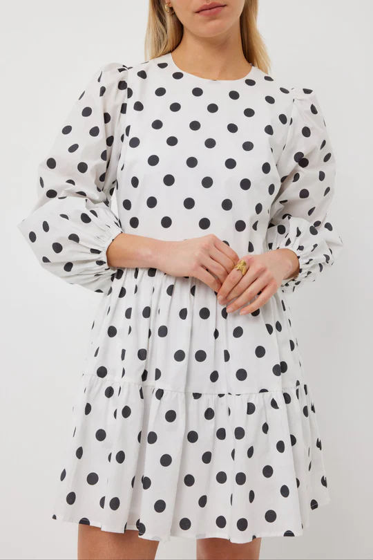 Valentina Dress - White Polka