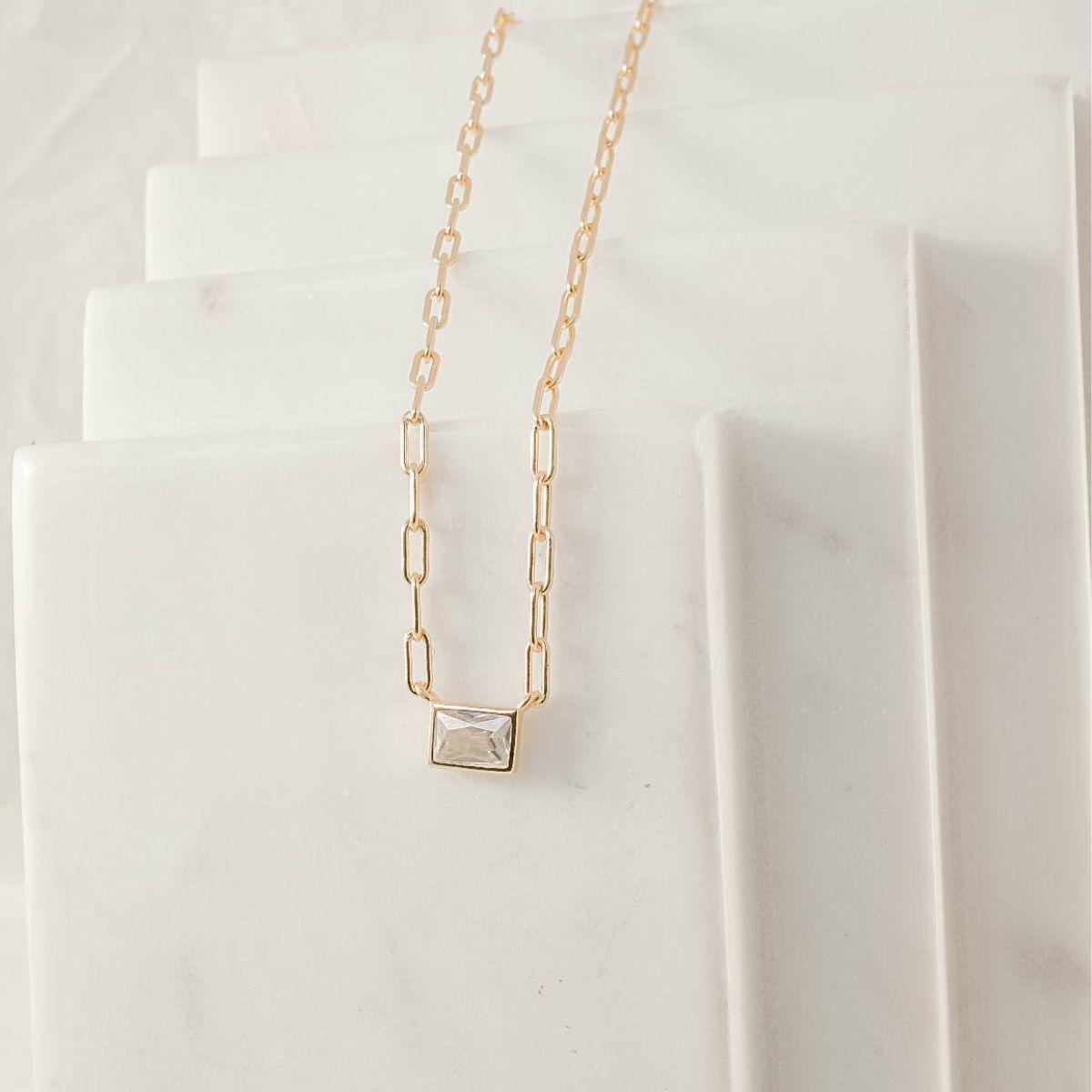 gold cubic zirconia long link necklace