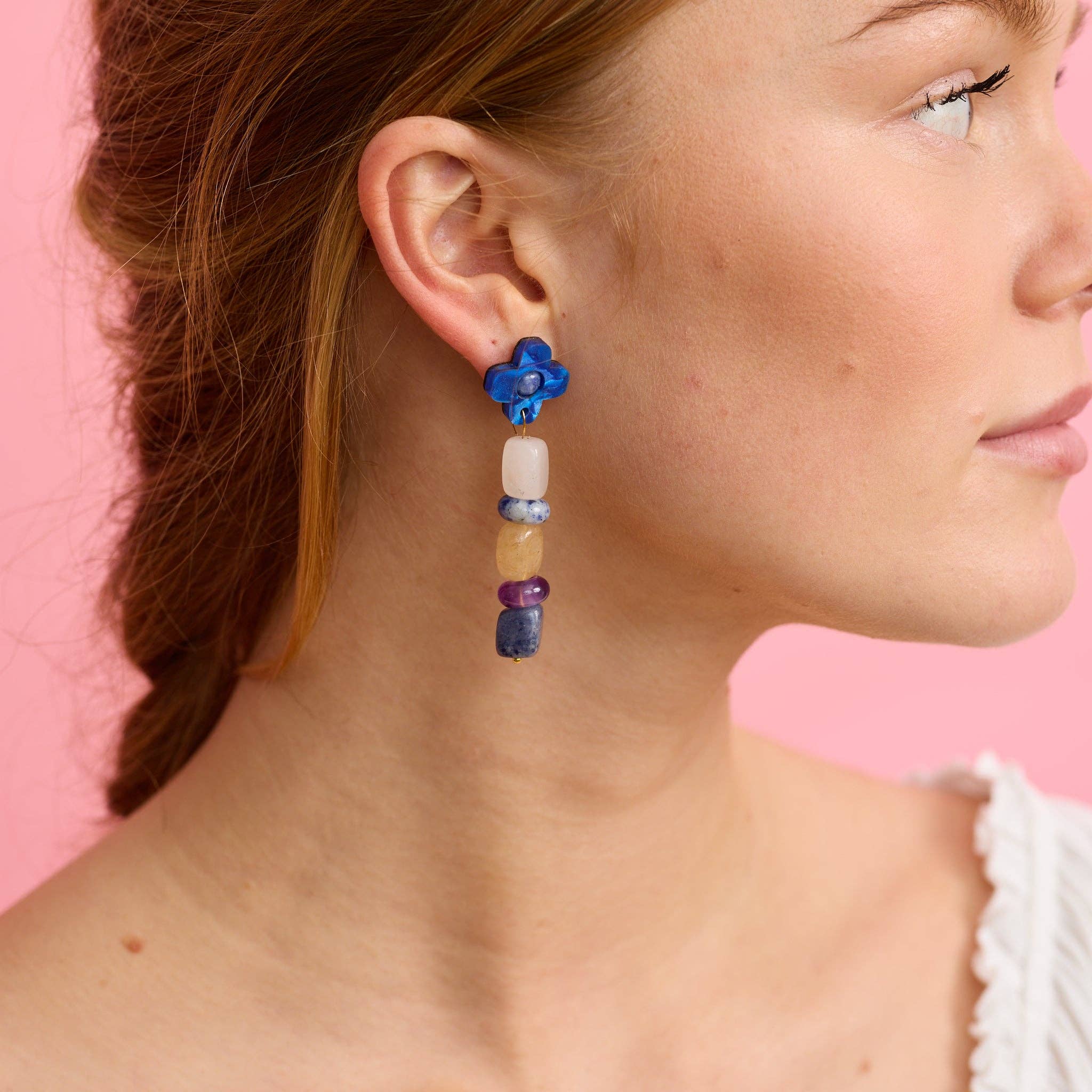 Madeline Flower Beaded Earrings - Cobalt