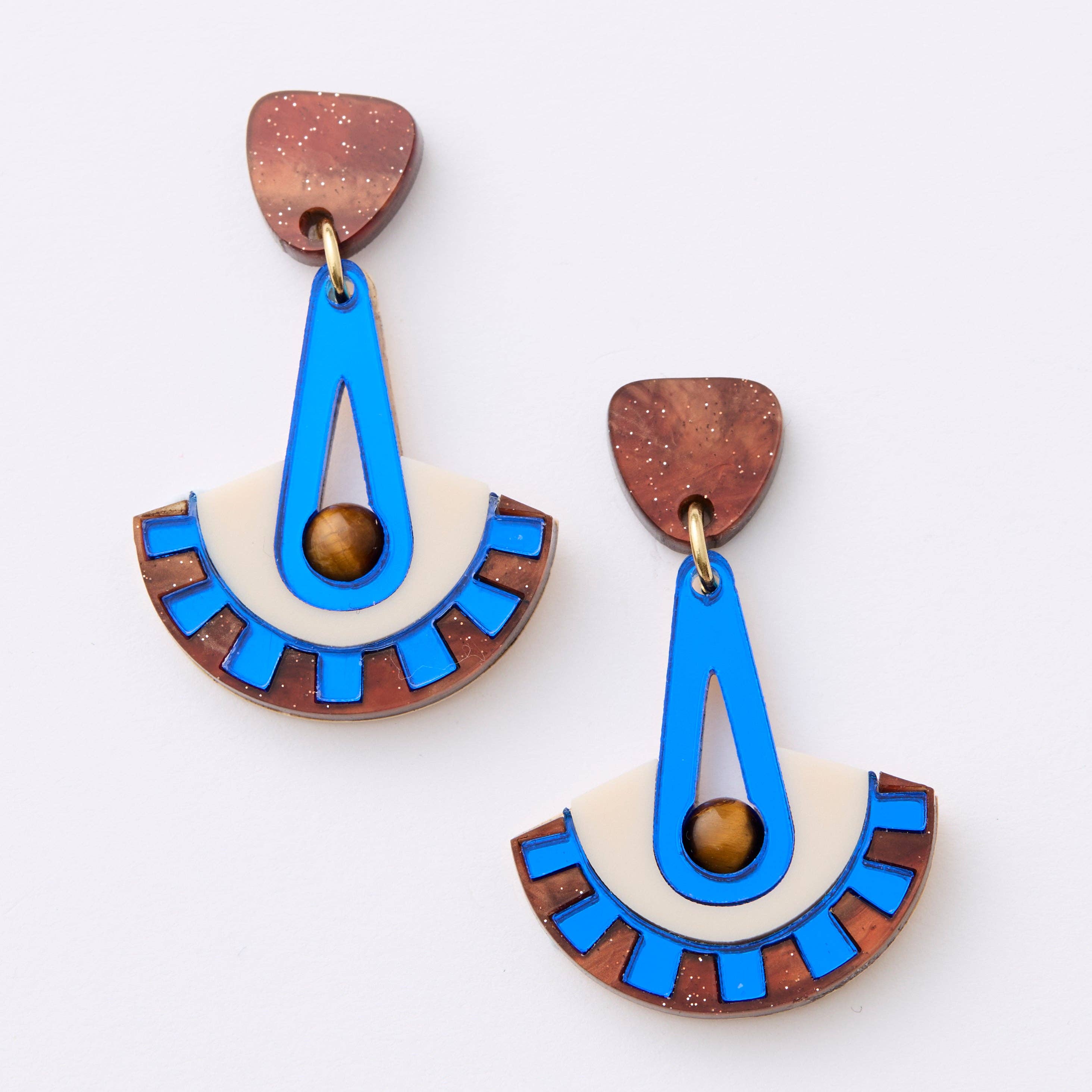 Electra Deco Earrings - Brown & Cobalt