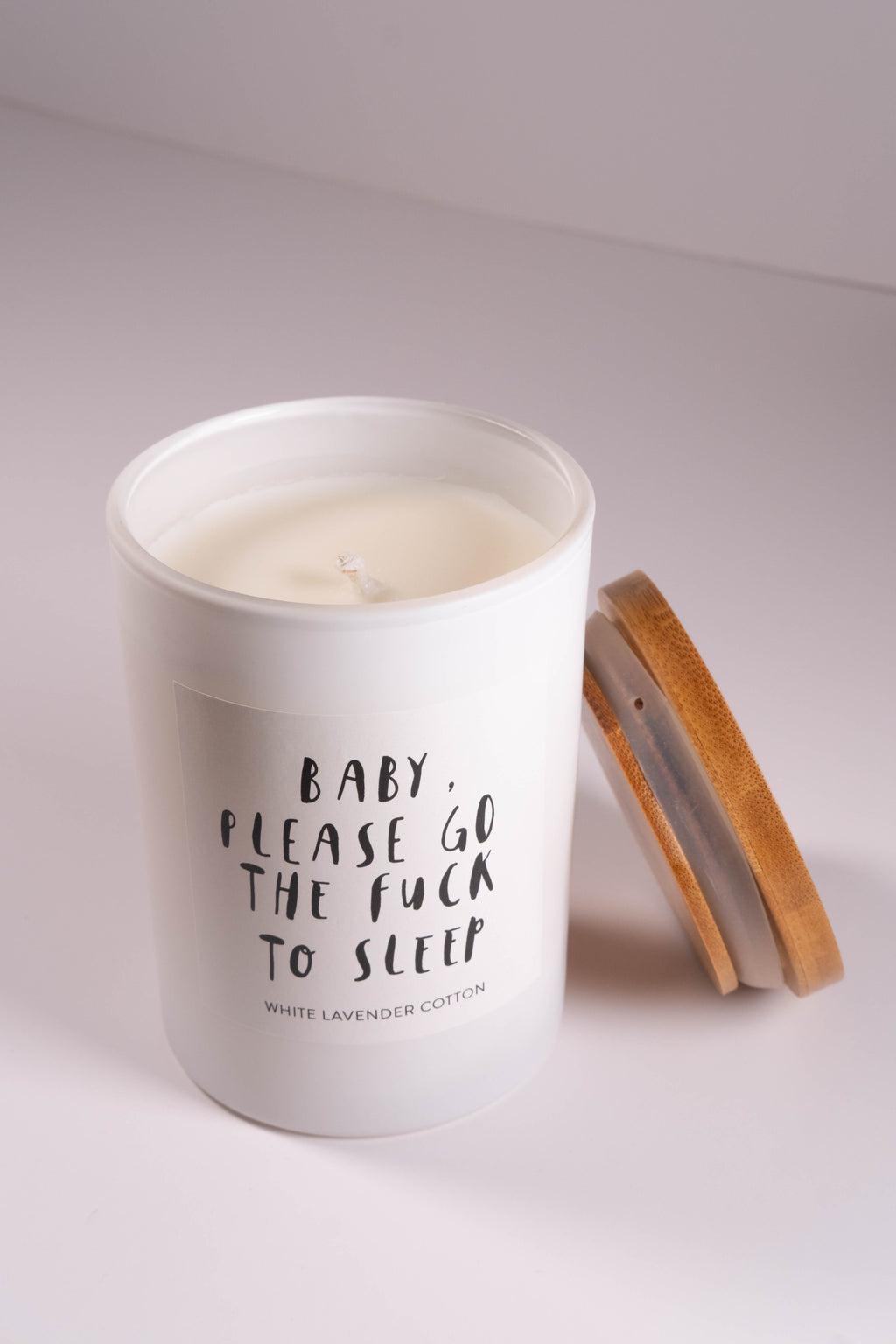 Quote Candle - Go To Sleep Baby / White Lavender Cotton