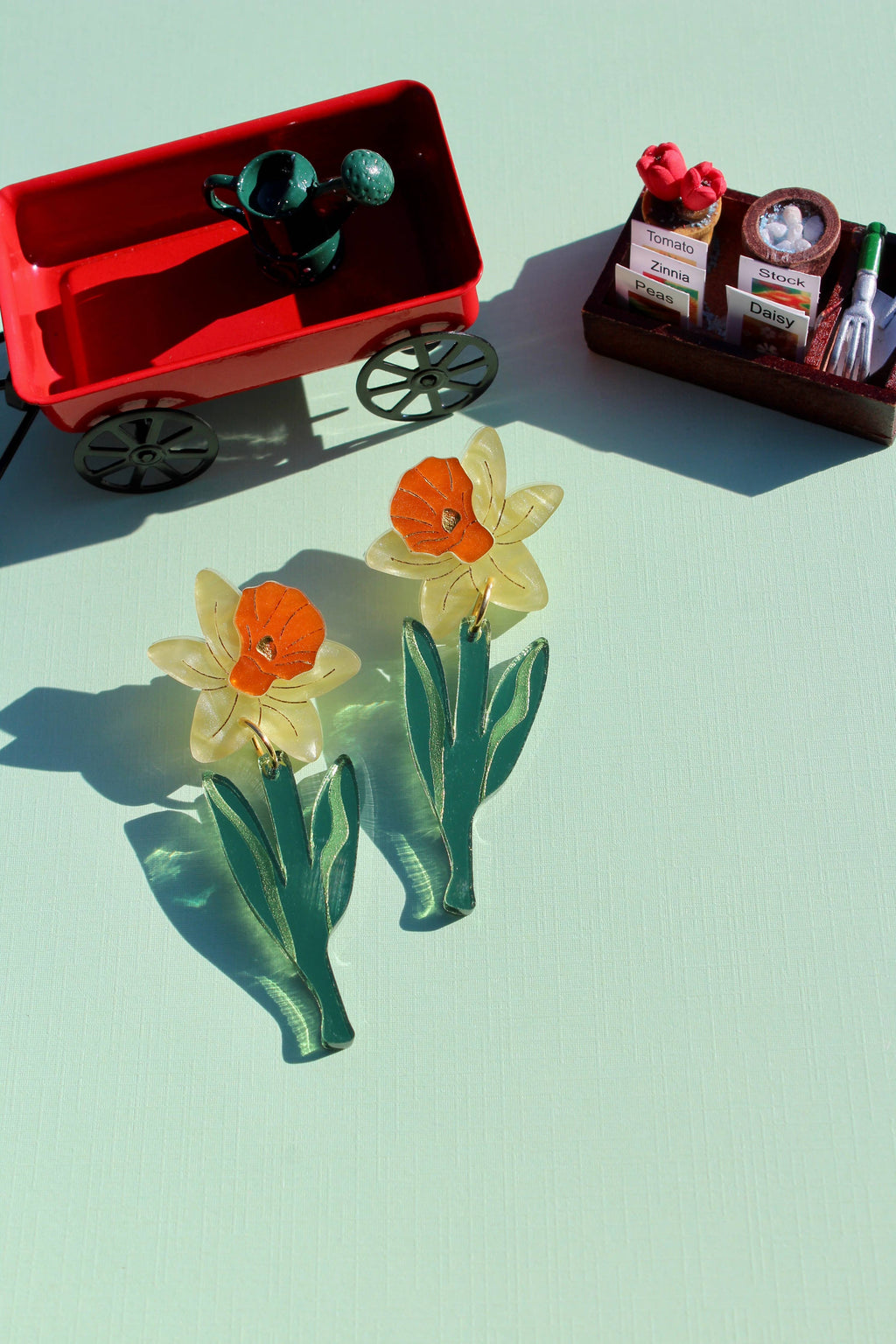 Acrylic Stud Drop Earrings - Daffodils