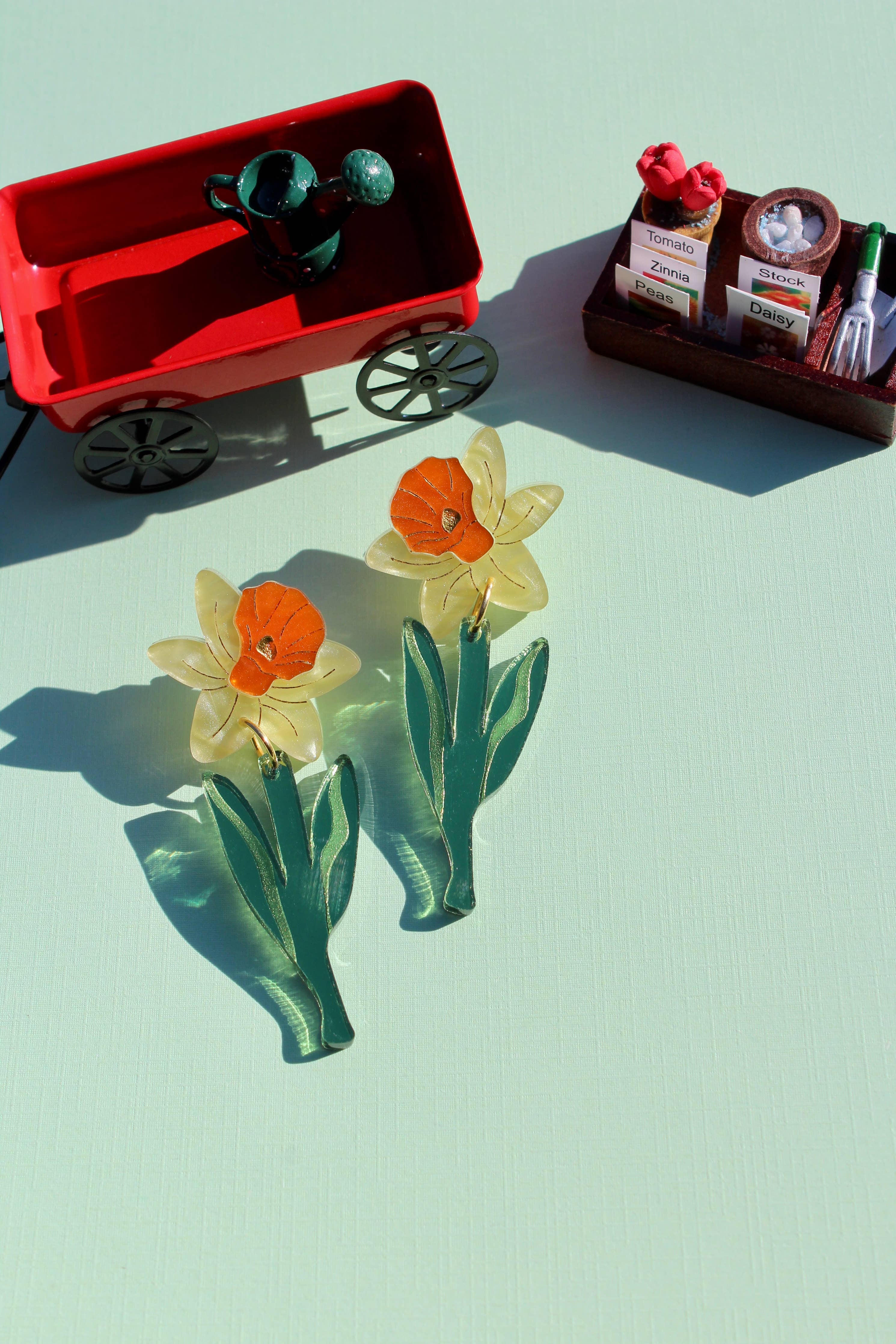 Acrylic Stud Drop Earrings - Daffodils