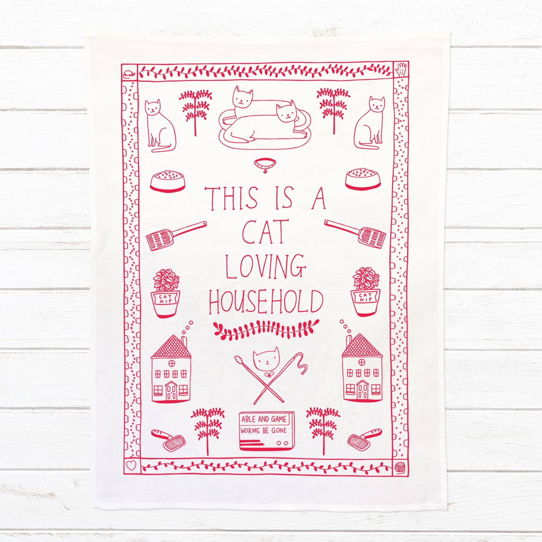 100% Linen Tea Towel - This Is A Cat Loving Household