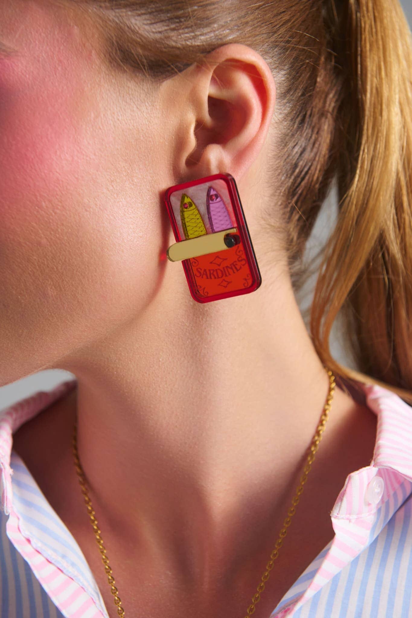 Acrylic Statement Stud Earrings - Green Sardines