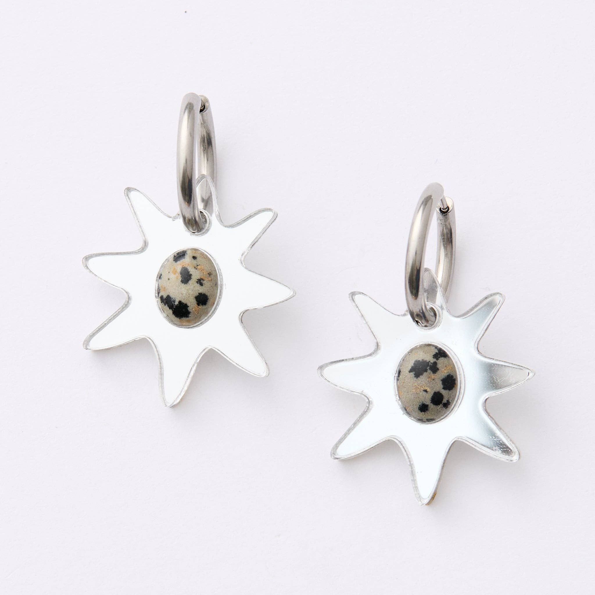 Hera Sunburst Hoop Earrings - Silver