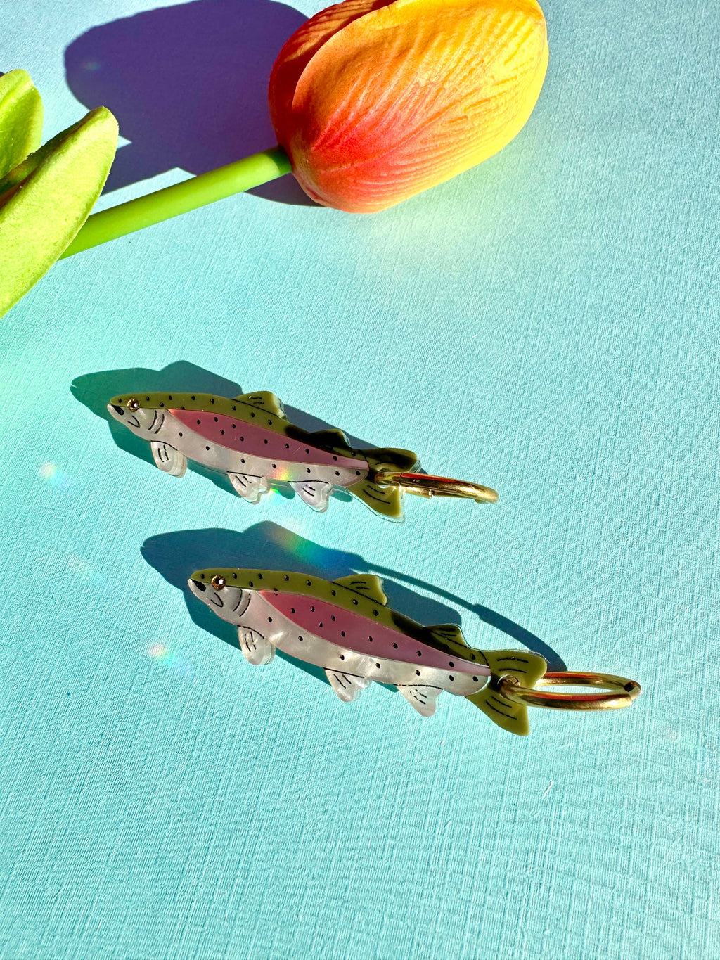 Acrylic Huggie Earrings - Rainbow Trout