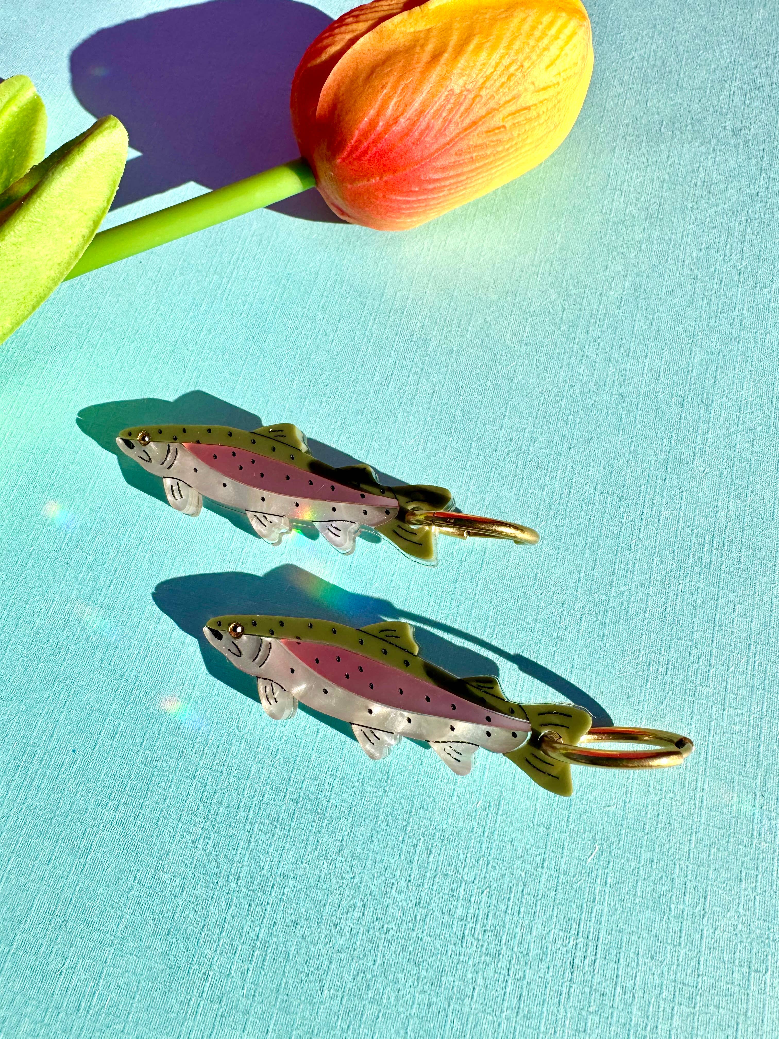 Acrylic Huggie Earrings - Rainbow Trout