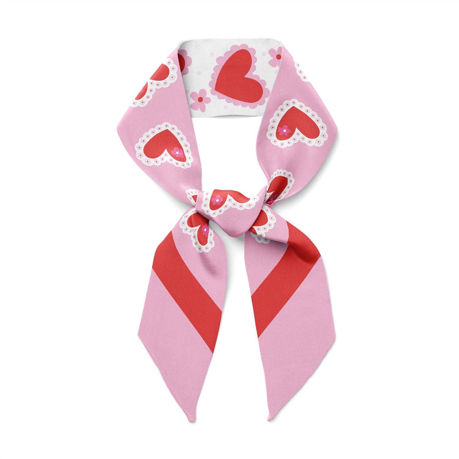 Twilly Ribbon Double Sided Silk Scarf - Laced Hearts