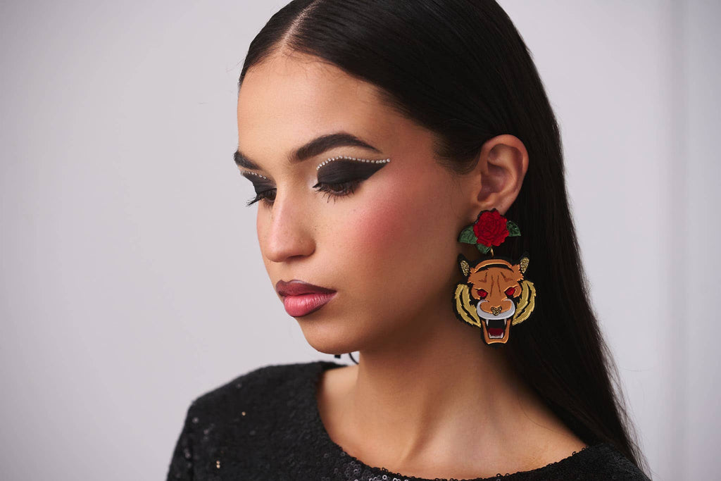 Acrylic Statement Stud Earrings - Tiger Eye