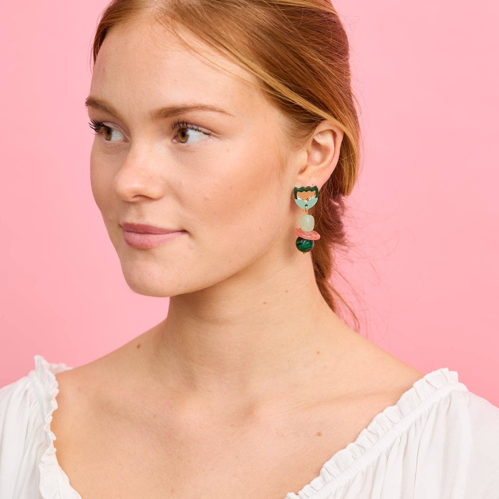 Clio Tulip Earrings - Green & Rose