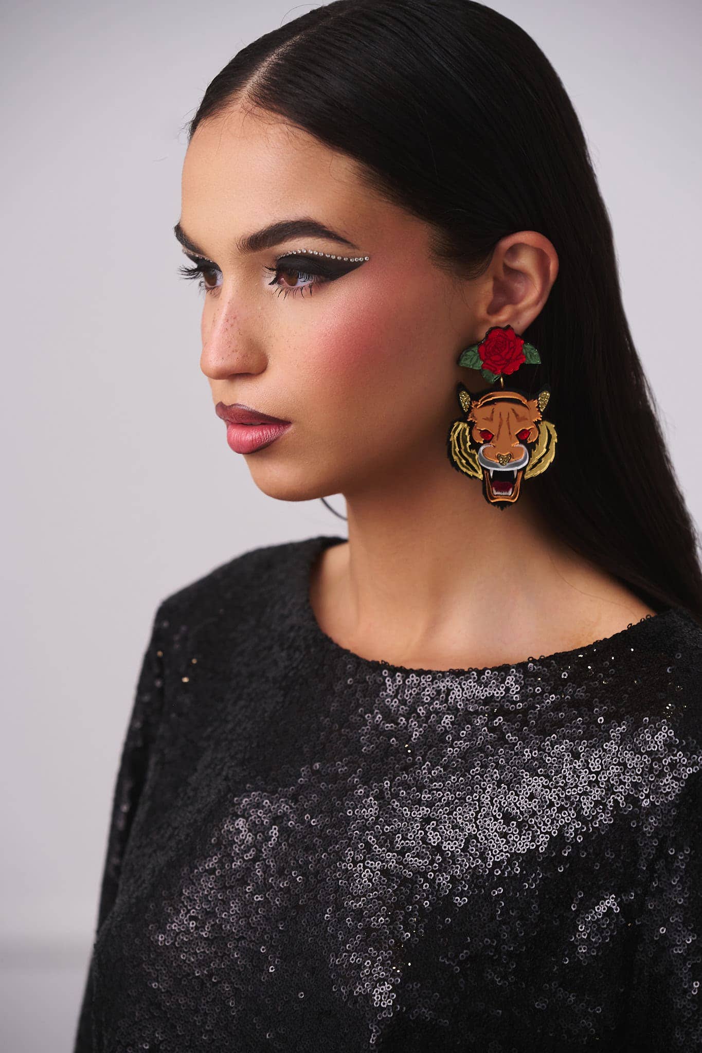 Acrylic Statement Stud Earrings - Tiger Eye