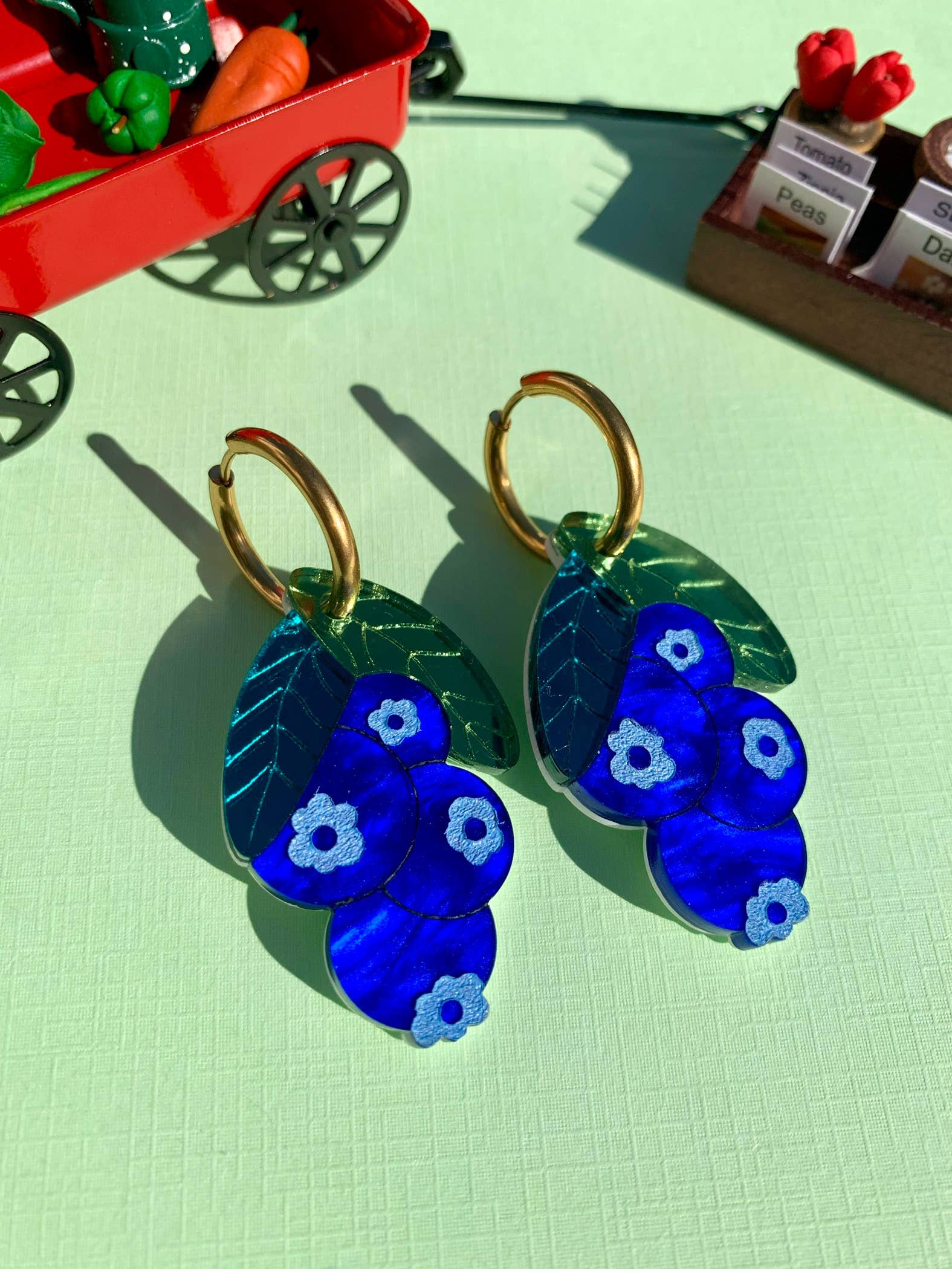 Acrylic Huggie Earrings - Blueberries
