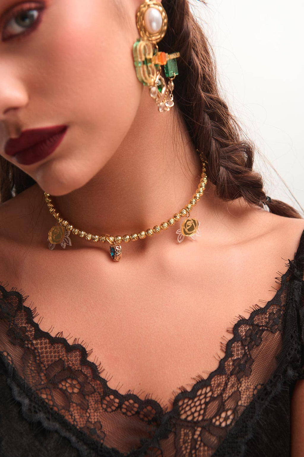 Bluebud Choker Necklace – Rose & Heart