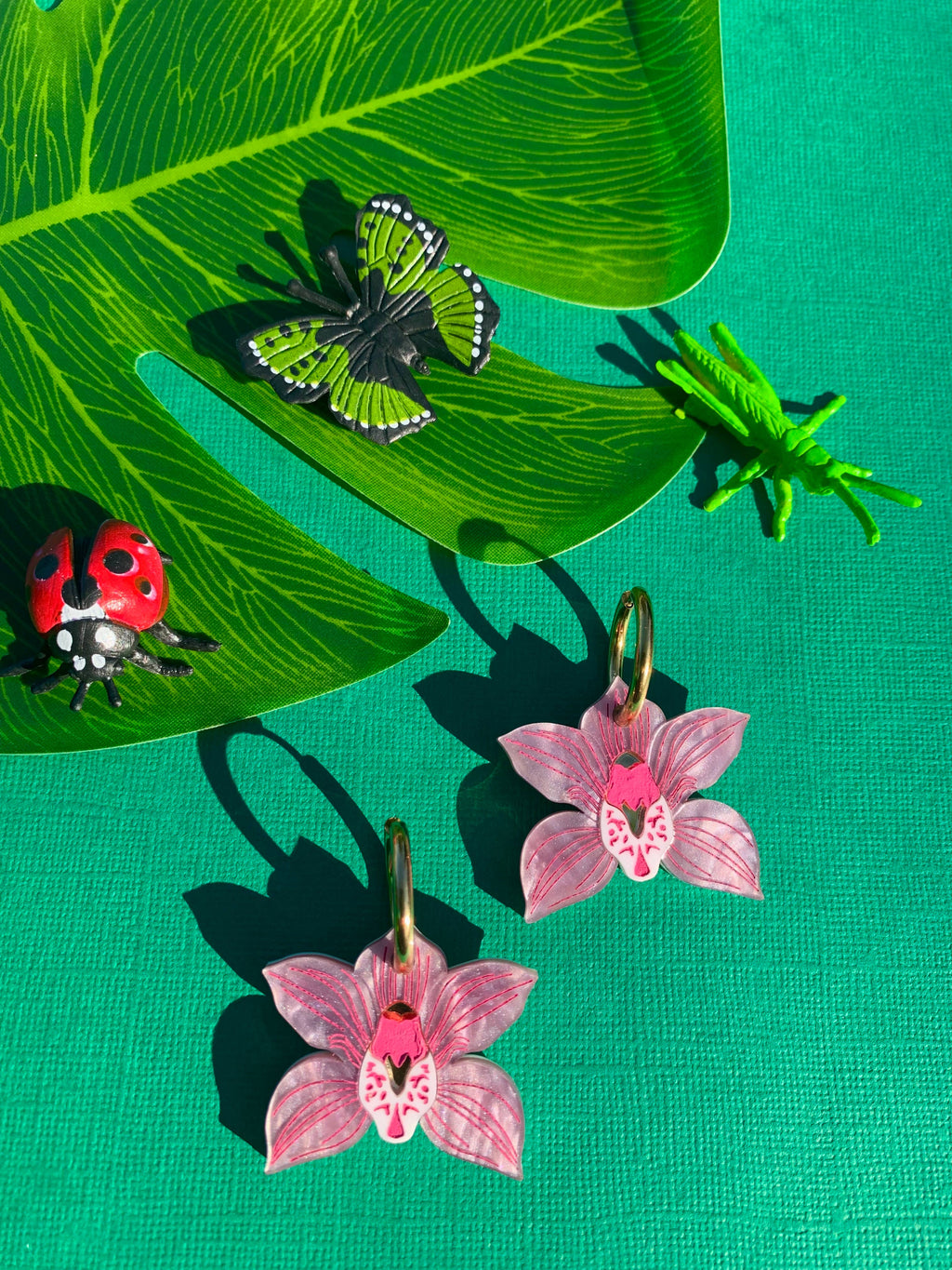 Acrylic Huggie Earrings - Orchids 