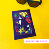 Microfibre cloth with a colorful cat design on a yellow background