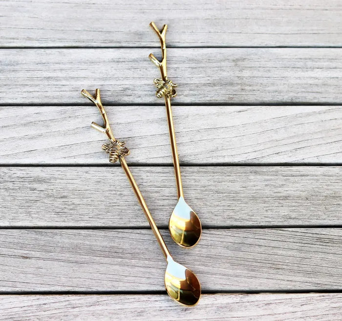 Branch and Bee teaspoon - Brushed Gold