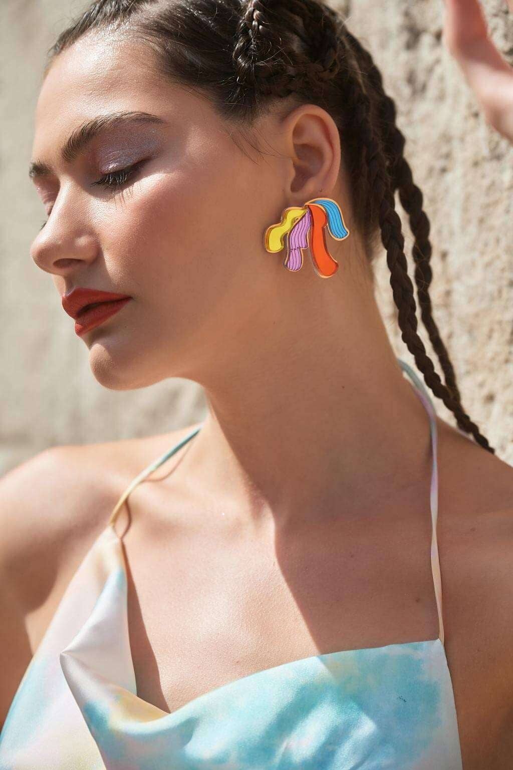Acrylic Statement Stud Earrings - Seaweed