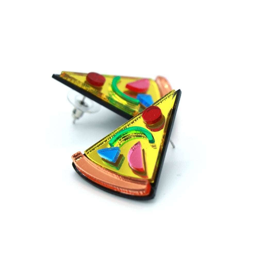 Acrylic Statement Stud Earrings - Pizza Pie