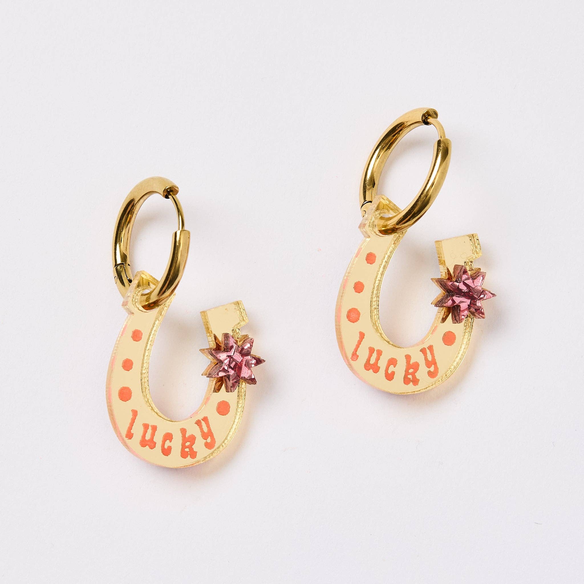 Lucky Shoe Hoop Earrings - Gold & Pink