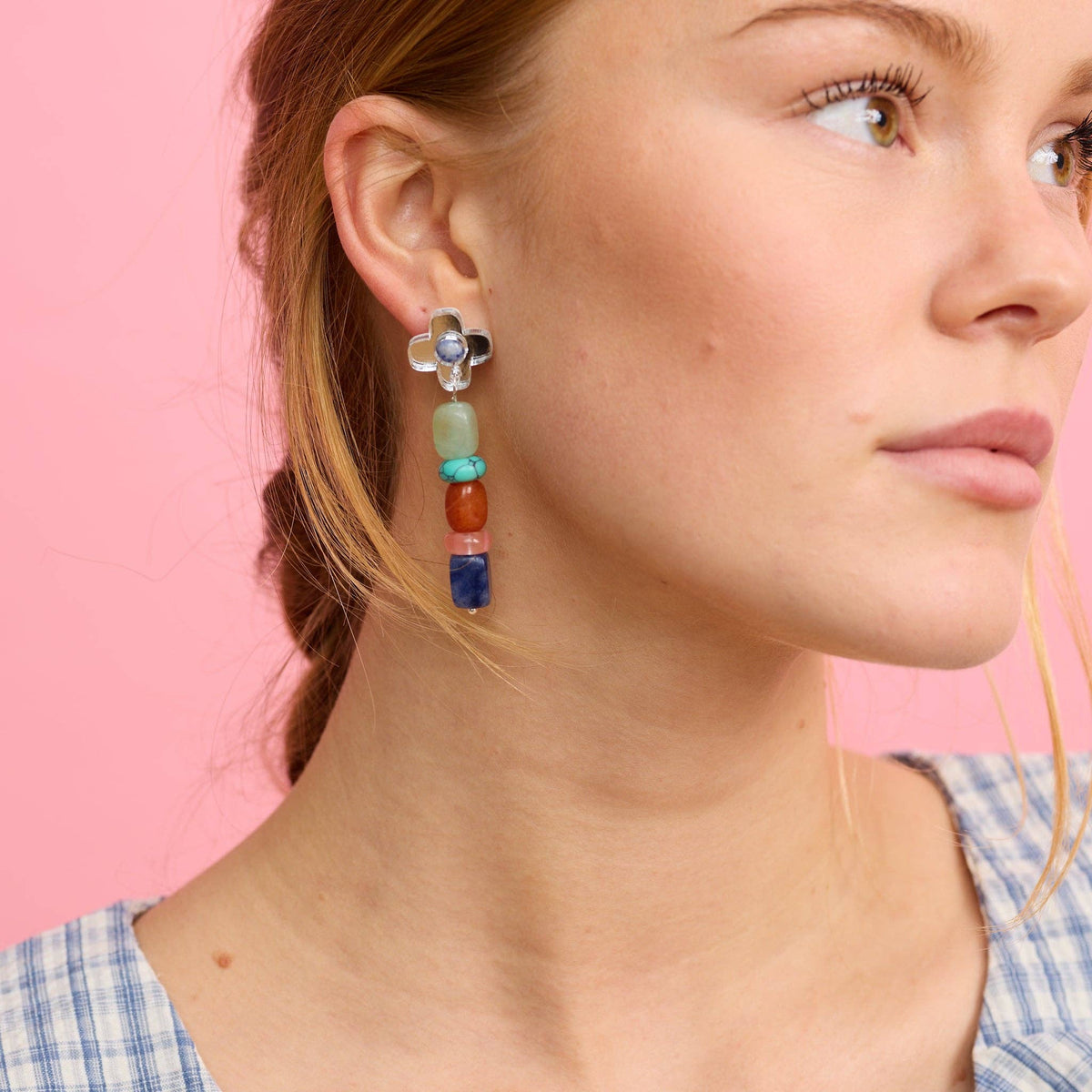 Madeline Flower Beaded Earrings - Silver