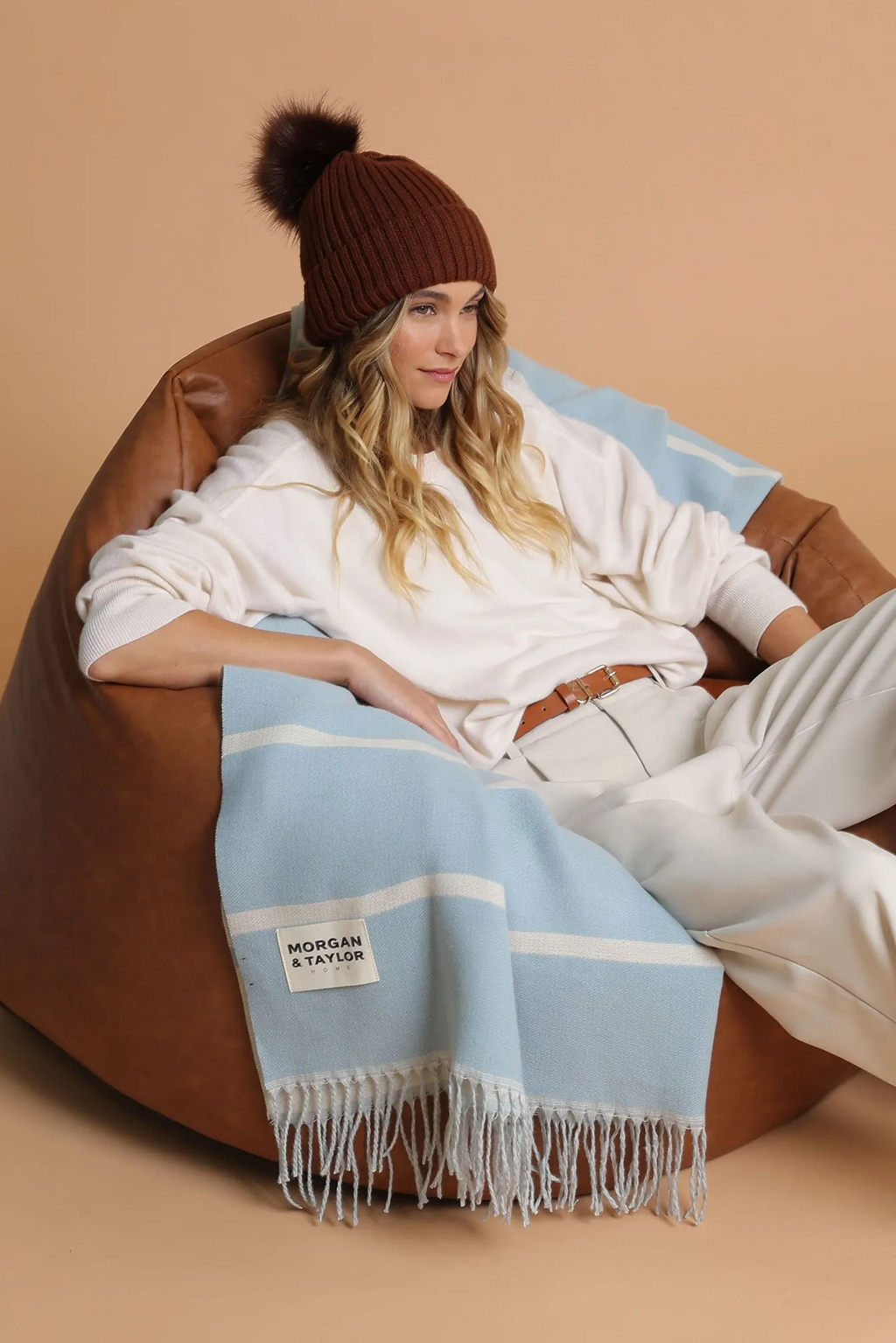 Valentine Wool Blend Beanie With Pompom - Burgundy