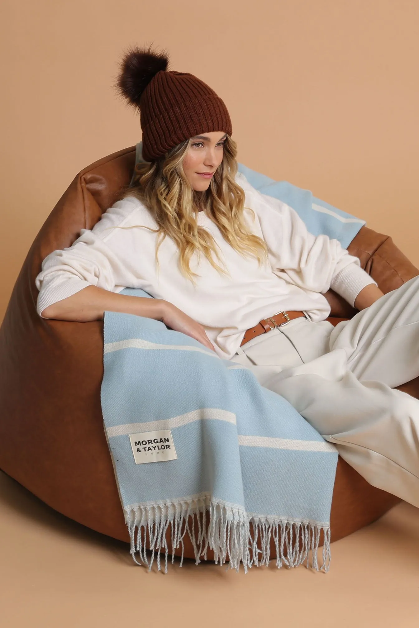 Valentine Wool Blend Beanie With Pompom - Burgundy