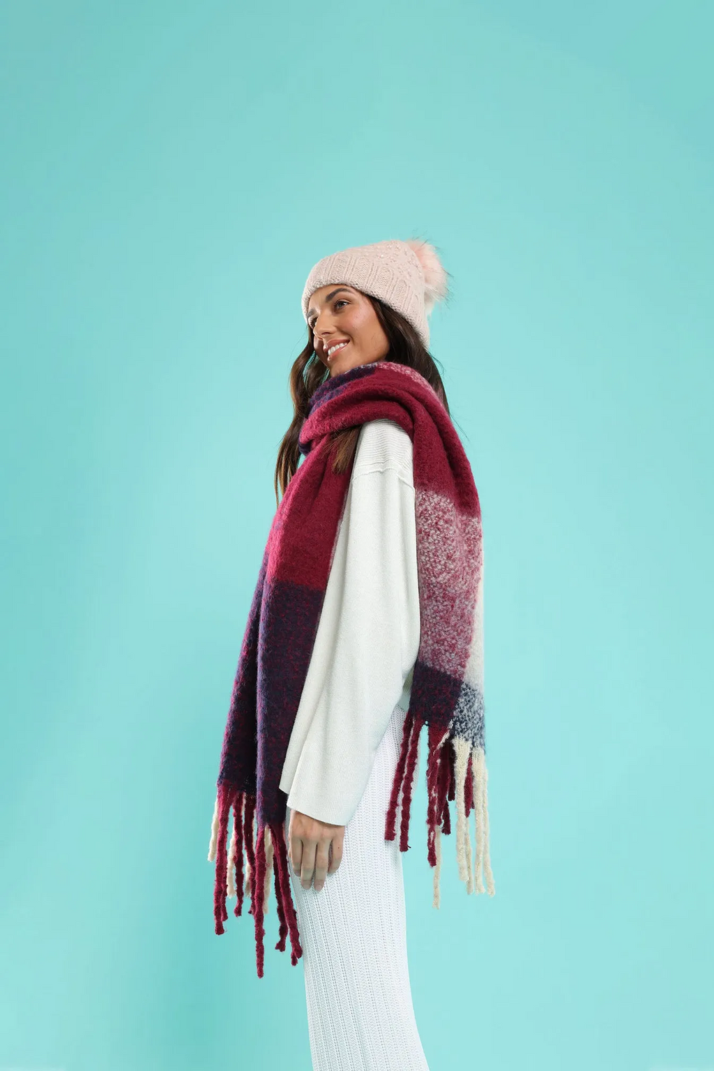 Giant Fluffy Scarf - Burgundy Sarah