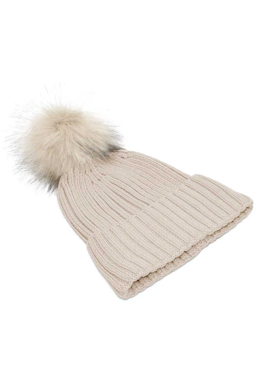 Valentine Wool Blend Beanie With Pompom - Bisque