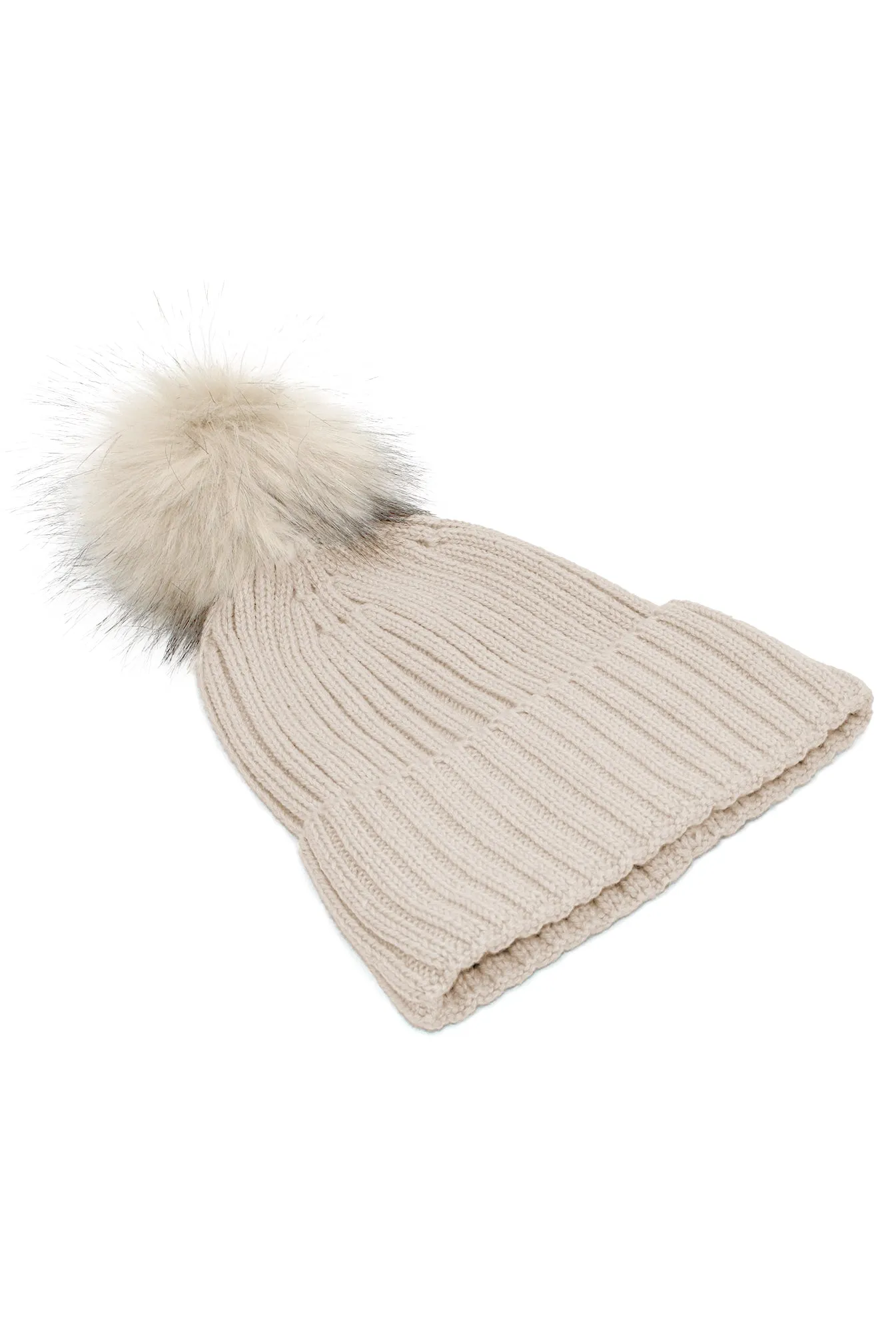 Valentine Wool Blend Beanie With Pompom - Bisque