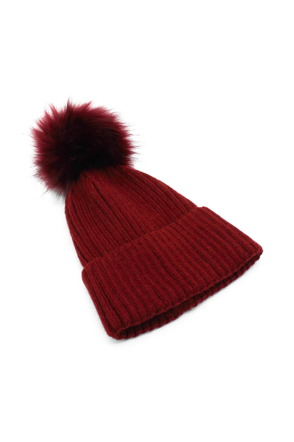 Valentine Wool Blend Beanie With Pompom - Burgundy