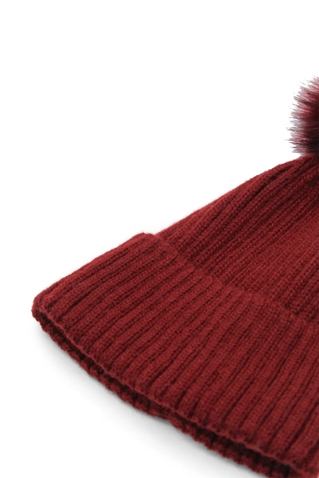 Valentine Wool Blend Beanie With Pompom - Burgundy