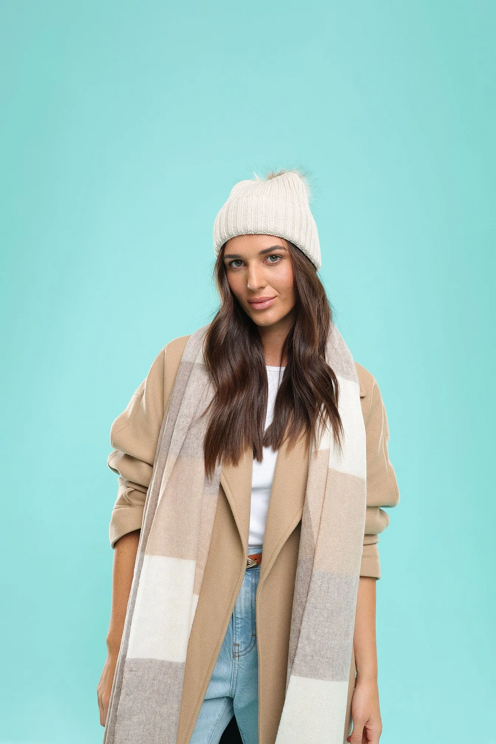 Valentine Wool Blend Beanie With Pompom - Bisque