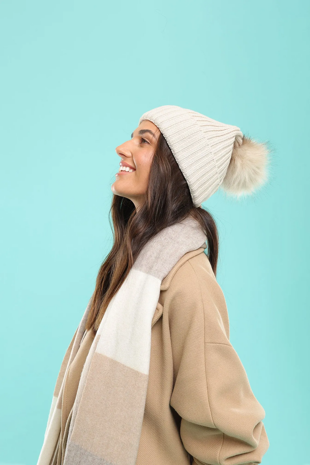 Valentine Wool Blend Beanie With Pompom - Bisque