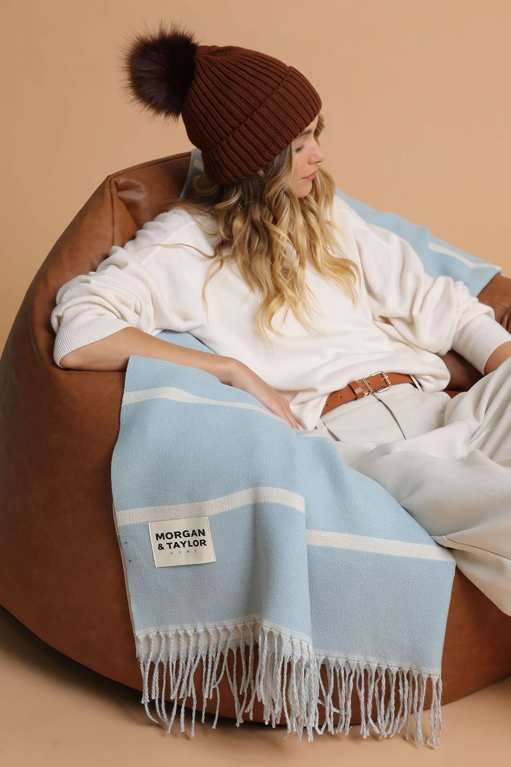 Valentine Wool Blend Beanie With Pompom - Burgundy