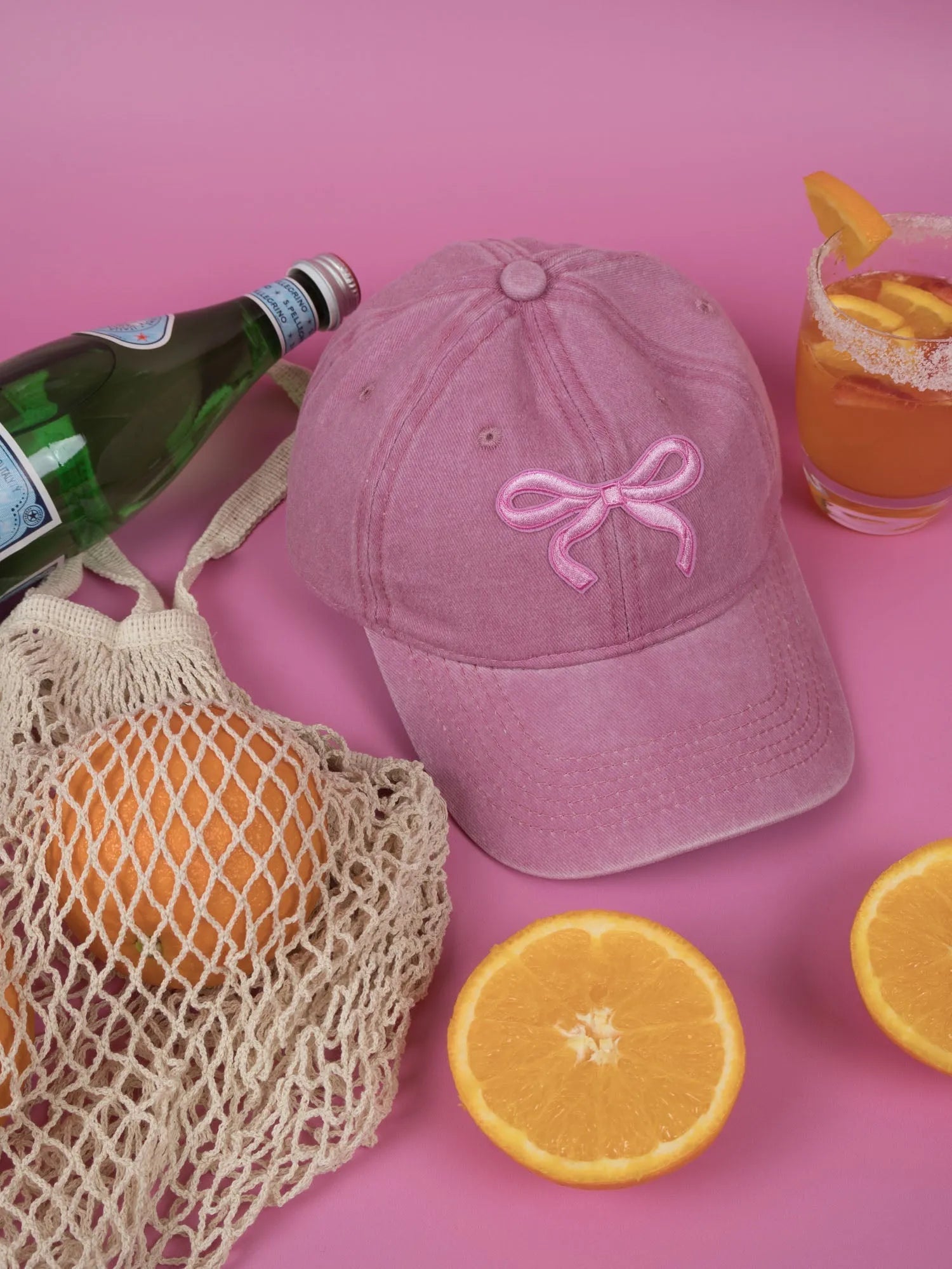 Vintage cotton bow cap in pink