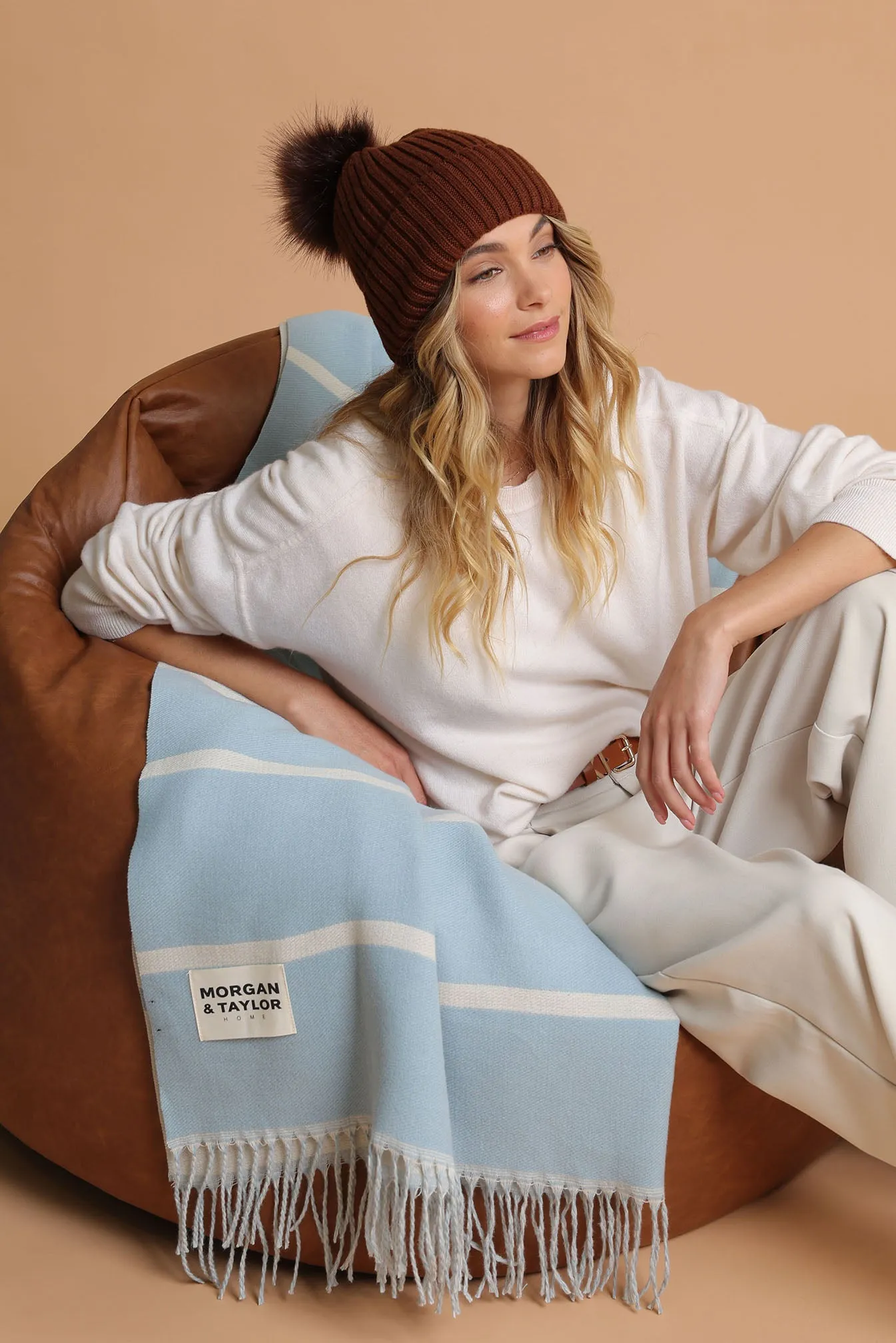 Valentine Wool Blend Beanie With Pompom - Burgundy