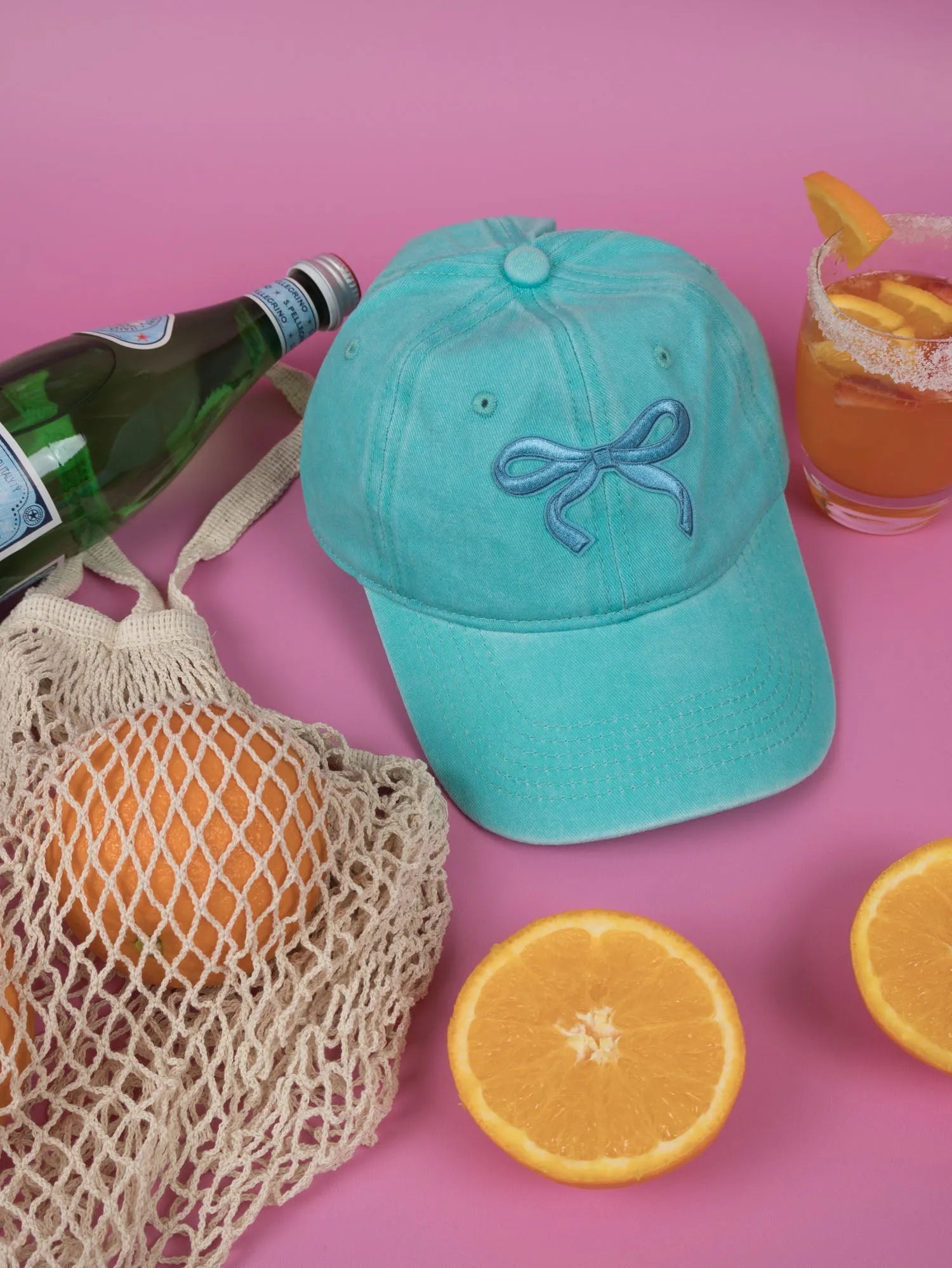 Vintage bow cap in Lagoon Blue