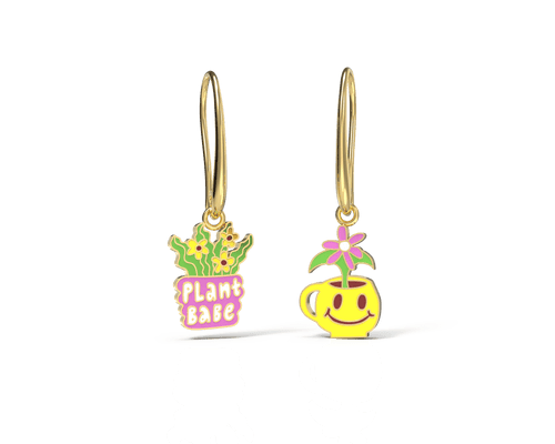 Asymmetrical Cloisonné Earrings - Plant Babe