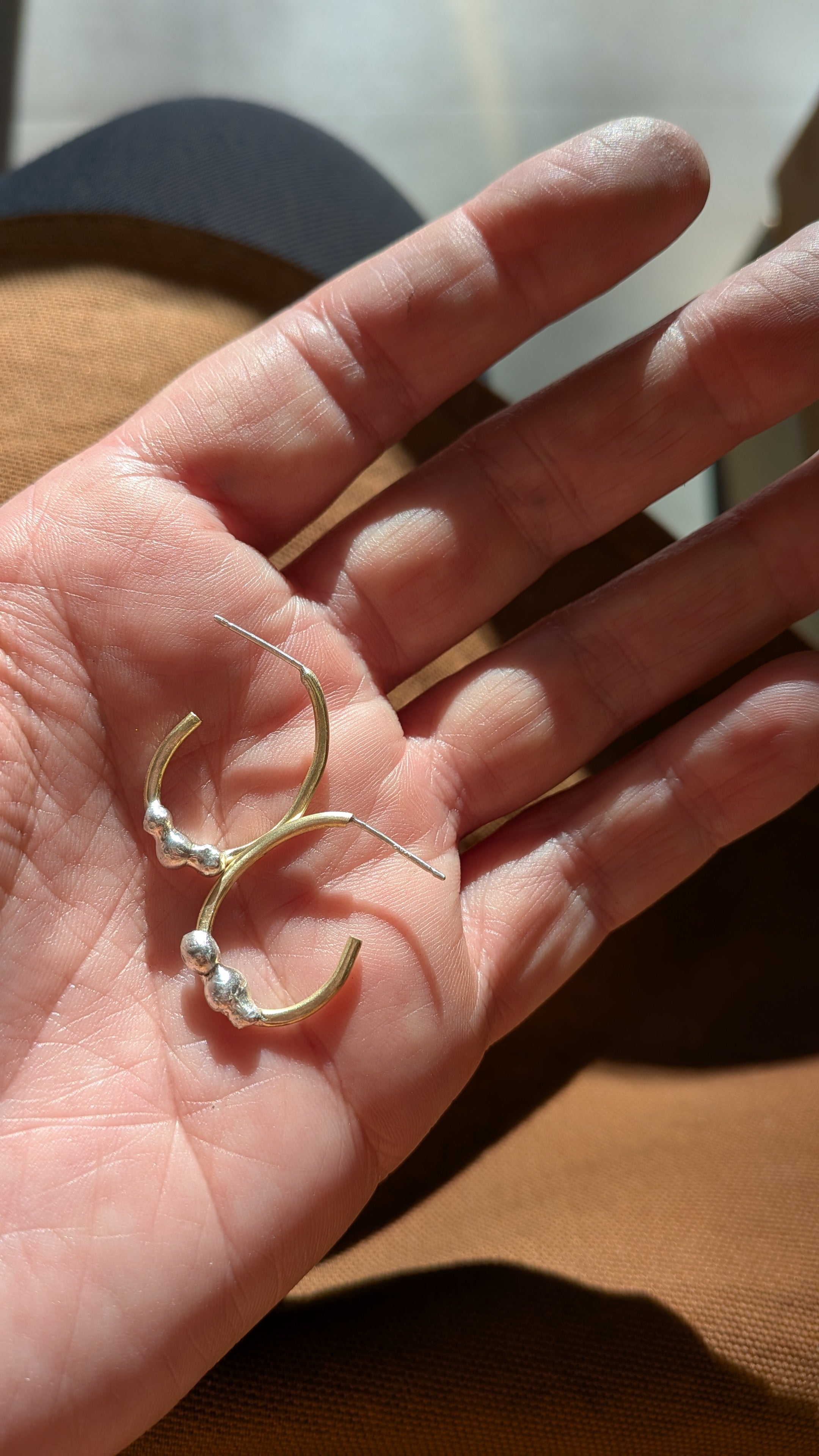 Brass & Sterling Silver Blobby Hoops