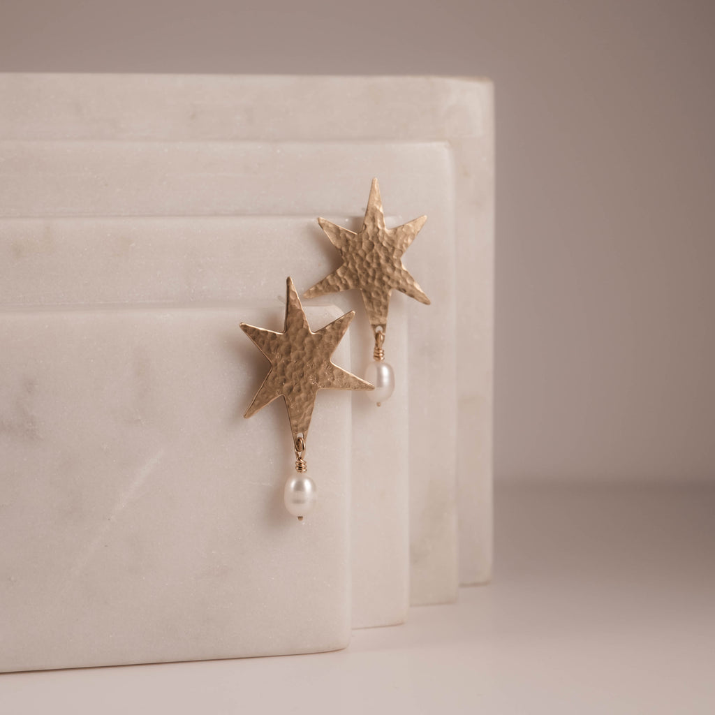 Synergy Star Stud Earrings - White Pearl